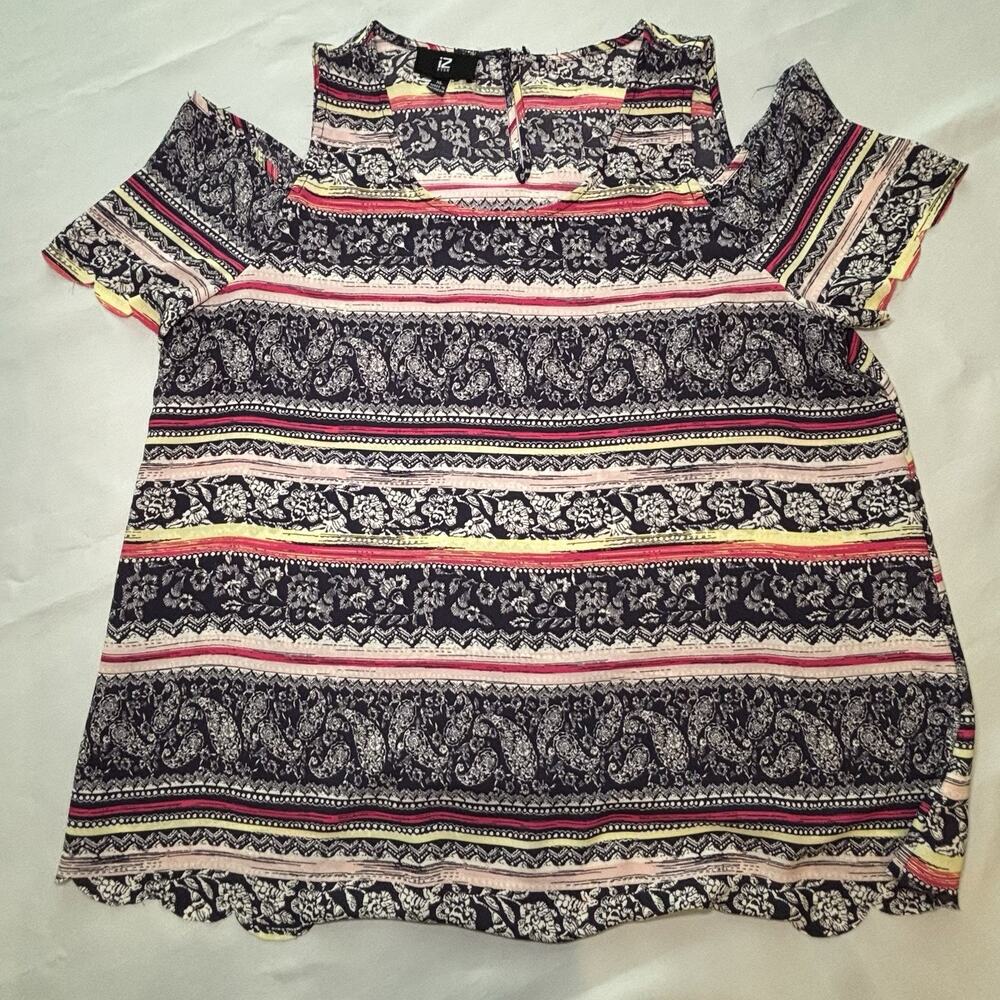 Iz Byer Blouse Women’s Size XL Off The Shoulder Multicolor Top READ